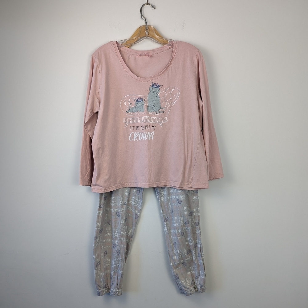 Women's La Vie en Rose Graphic Long Sleeve Tee & Printed Lounge Pants Set L